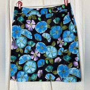 Talbots Skirt Straight Pencil Stretch Blue Black Hawaiian Floral Womens Size 12